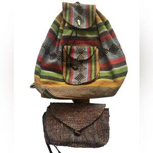 Unbranded Mexican Mochila Handwoven BOHO Hippie Multicolor Backpack W/ Wristlet
